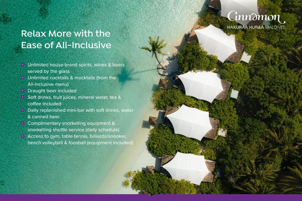 Hakuraa Huraa Resort | Cinnamon Hakuraa Huraa Maldives - All Inclusive - Adults Only - Complimentary Domestic Flight Return for 2 pax on 7 nights or more stays valid to 31 Oct 2027
