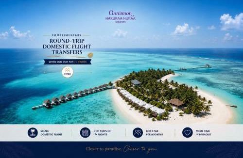Hakuraa Huraa Resort | Cinnamon Hakuraa Huraa Maldives - All Inclusive - Adults Only - Complimentary Domestic Flight Return for 2 pax on 7 nights or more stays valid to 31 Oct 2027